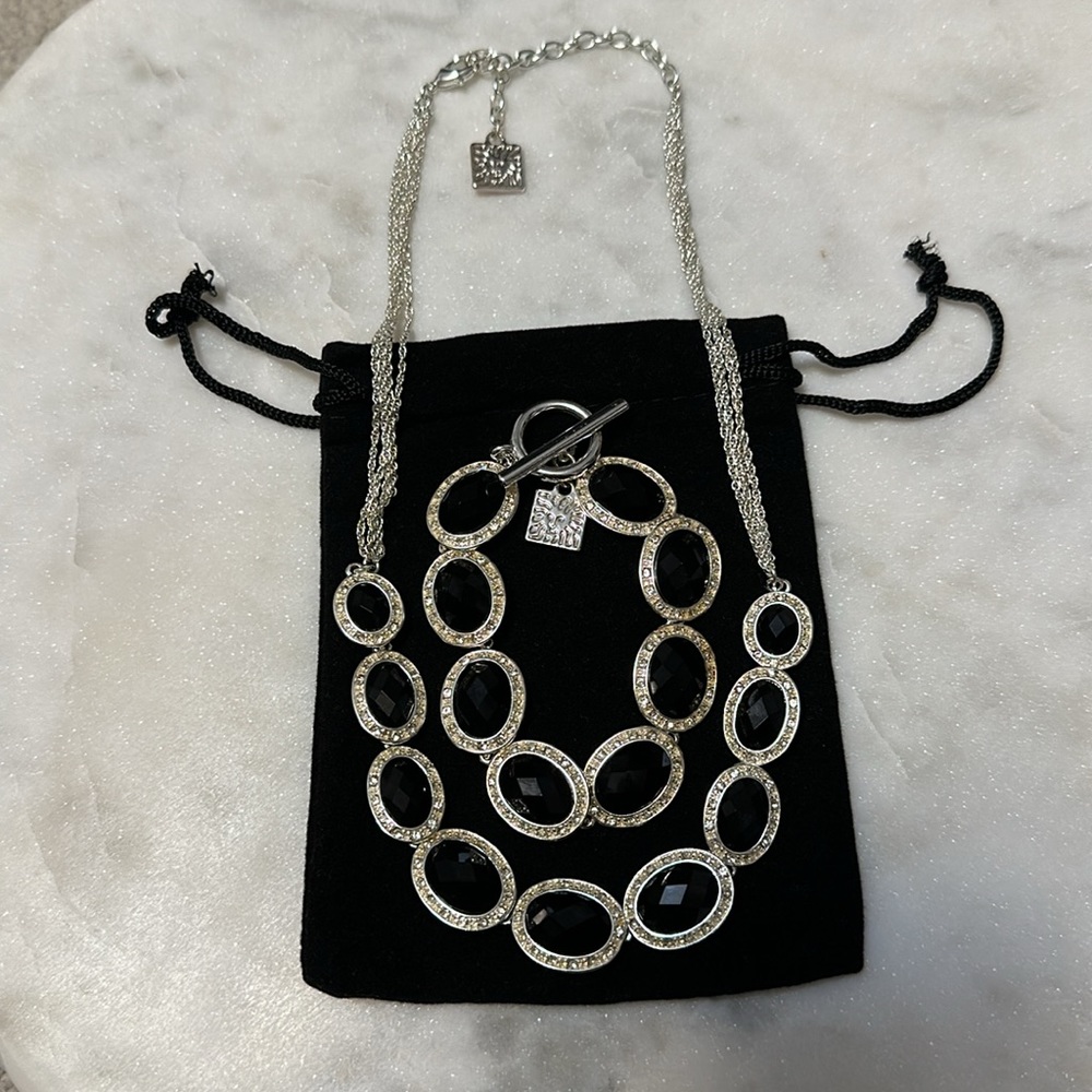 Anne Klein Black & Silver Toggle Bracelet & Necklace Set